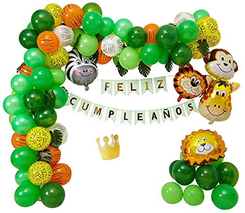 LaulaStyle Decoración Globos Cumpleaños En Español para niños. Set de Fiesta Selva Safari para Bebes.