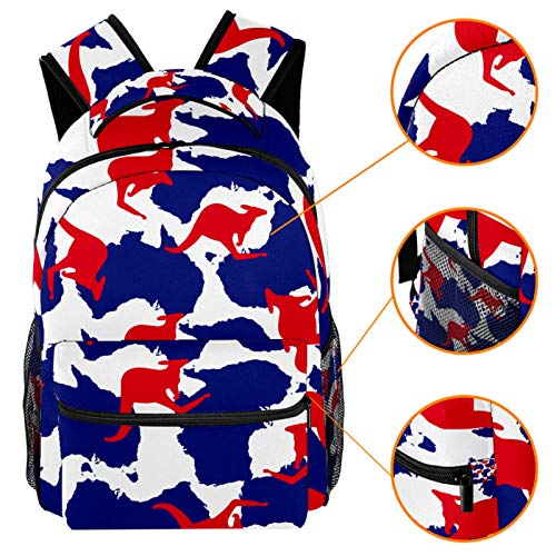 LAZEN Mochila informal Mochila de colegio y escuela secundaria Senderismo Camping Mochila azul Mapa de Australia Silueta de canguro rojo