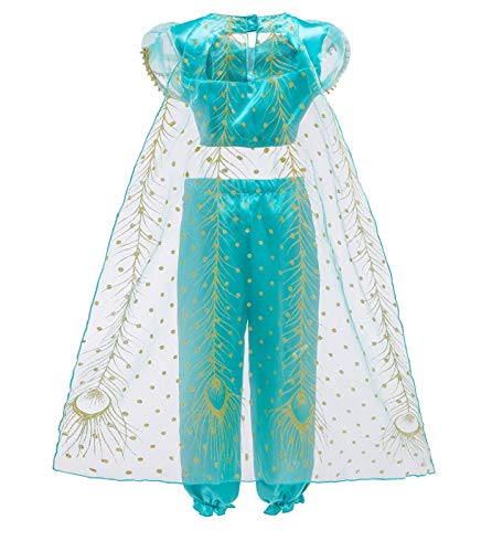 Le SSara Jasmine Princesa Traje para Niños Lentejuelas Halloween Aladdin Arabian Traje Conjunto Vestirpara para Las Niñas (110 (4-5 Years), D71-green)