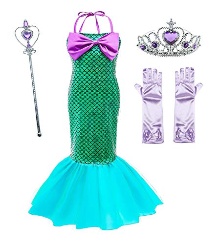 Le SSara Vestido de Fiesta de Lentejuelas de Disfraces de Princesa Ariel para Niñas con Accesorios para Niños (120(5-6 años), D75+Pur1)