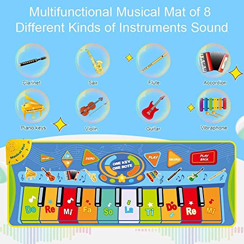 LEADSTAR Alfombra Musical, 130*48 CM Alfombra de Piano con 8 Instrumentos, Alfombra Teclado Musical, Alfombra Musical de Teclado para Bebé, Juguetes Educativos Niños, Regalos Originales Bebes