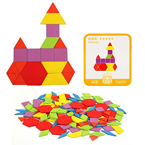 LEADSTAR Tangram Puzzle, Tangram Madera Shapes Puzzle Set Rompecabezas Tangram de Madera Kids Educativos Juegos y Juguetes con 155 Piezas de Formas Geométricas y 24 Diseños