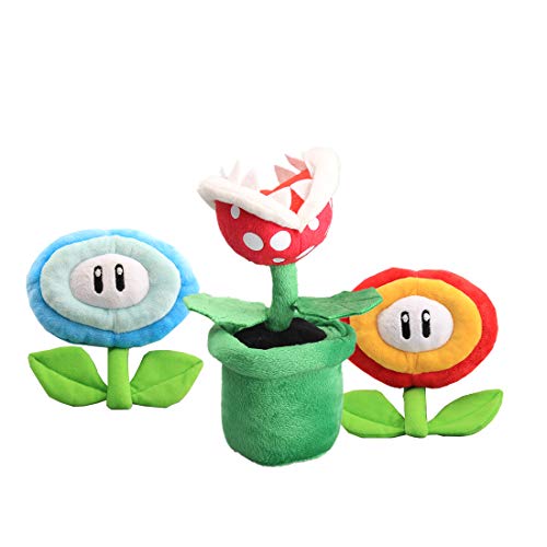 lefeng Super Mario Bros Flor Piranha Planta Suave Peluche Peluche Juguete Hielo Flor Fuego Plantas Muñeca 3 unids/Set