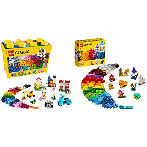 Lego 10698 Classic Caja De Ladrillos Creativos Grande, Juego De Construcción + 11013 Classic Ladrillos Creativos Transparentes Juego De Construcción con Figuras De Animales para Niños Y Niñas