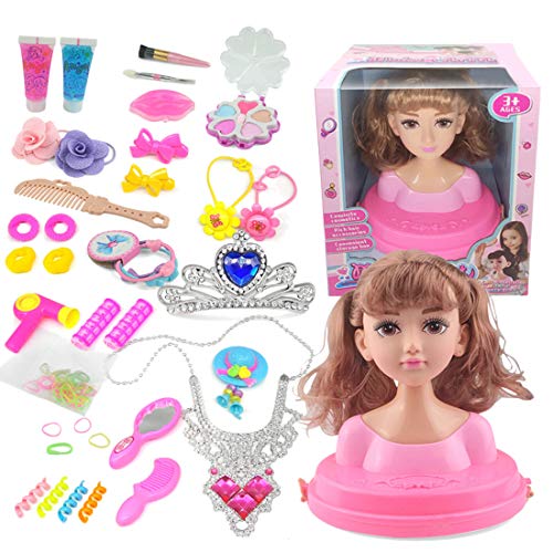 Leic Maquillaje Pretend Playset 33 Piezas simulación de Dibujos Animados Estilo Cabeza muñeca Peinado Juguete de Regalo Educativo para niños