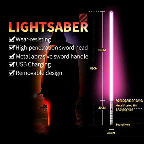 LEIYU Lightsaber-RGB 11 Cambios de Color Espada Luminosa de Metal, Juguete de Regalo para Cosplay, Guerra de Las Galaxias Lightsable, OBI WAN Kenobi Lightsaber (Hoja 64 cm), Plata (Dorado)