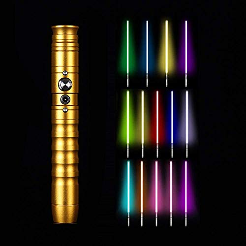 LEIYU Lightsaber-RGB 11 Cambios de Color Espada Luminosa de Metal, Juguete de Regalo para Cosplay, Guerra de Las Galaxias Lightsable, OBI WAN Kenobi Lightsaber (Hoja 64 cm), Plata (Dorado)