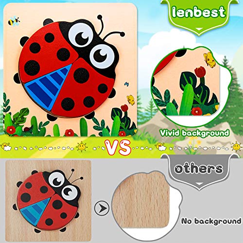 lenbest 6pcs Puzzle Madera Animales para Niños, Juguetes Bebes Puzzle de Madera, Puzzle con Fondo Apilable Colorido, Juego Educativo para Niños 3 4 5 6, Regalo de Cumpleaños/Navidad para Bebés/Niños