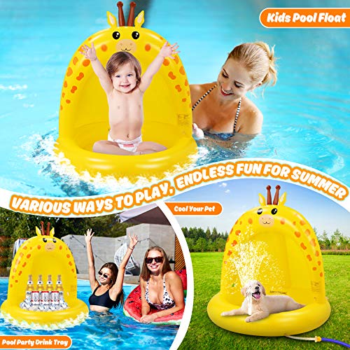 lenbest Piscina Inflable para Bebés, Hinchable Infantil, Piscina para Bebés Jirafa con Toldo Engrosado, Aspersor de Juego con Fondo de Burbuja Inflable de Doble Capa para Jardín/Piscina/Playa