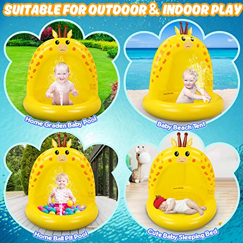 lenbest Piscina Inflable para Bebés, Hinchable Infantil, Piscina para Bebés Jirafa con Toldo Engrosado, Aspersor de Juego con Fondo de Burbuja Inflable de Doble Capa para Jardín/Piscina/Playa