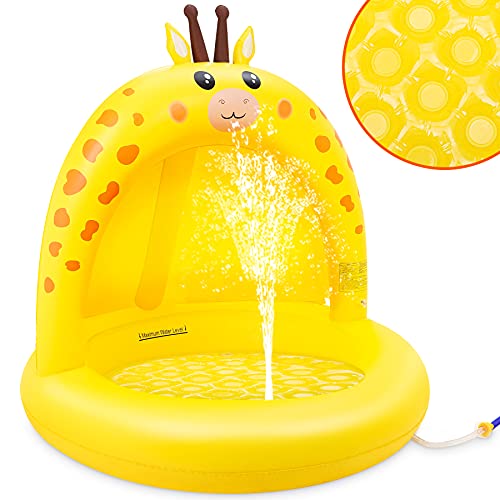 lenbest Piscina Inflable para Bebés, Hinchable Infantil, Piscina para Bebés Jirafa con Toldo Engrosado, Aspersor de Juego con Fondo de Burbuja Inflable de Doble Capa para Jardín/Piscina/Playa