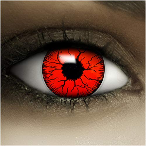 Lentillas de color"Devil" + cápsulas de sangre artificial + recipiente de FXContacs en blanco, blandas, sin dioptrías pack de 2 unidades - cómodas y perfectas para Halloween, Carnaval, sin corregir