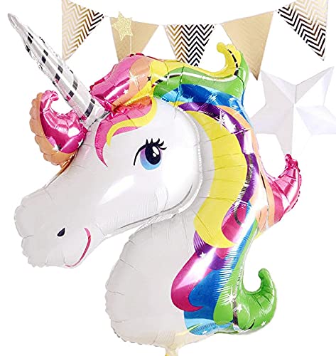 Lepep Globos gigantes de 108 x 88 cm, 3D, arcoíris, unicornio, globos de unicornio para niños, globos de helio, unicornio, fiesta, decoración de globos