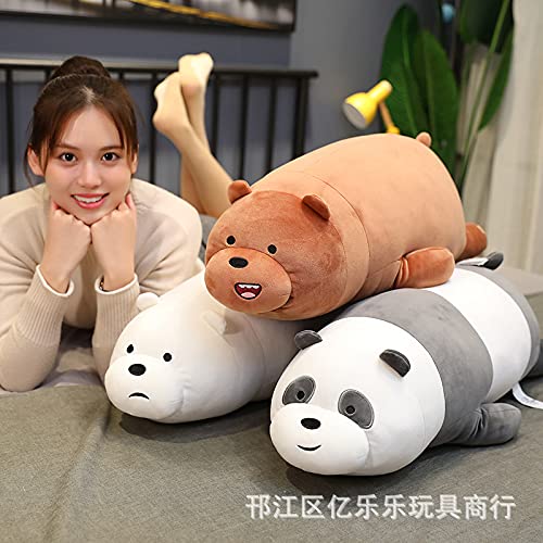 Let's Bare Bears Muñeco de Tres Osos Almohada Panda súper Suave Cama de Peluche para acompañar a Las niñas Regalos para Dormir Oso Desnudo de 58 cm acostado Oso Pardo