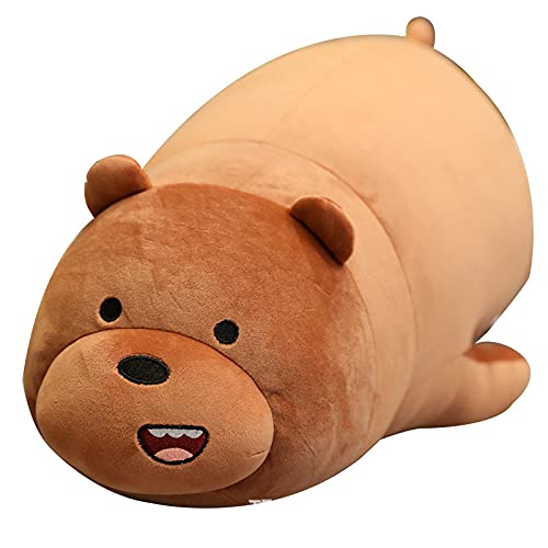 Let's Bare Bears Muñeco de Tres Osos Almohada Panda súper Suave Cama de Peluche para acompañar a Las niñas Regalos para Dormir Oso Desnudo de 58 cm acostado Oso Pardo