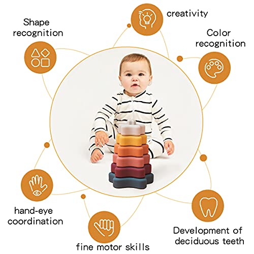 Let's Make Silicona Juguetes para apilar la dentición Aprendizaje Montessori Juego para bebé Bloques apiladores Suaves Mordedor (Forma de Estrella)