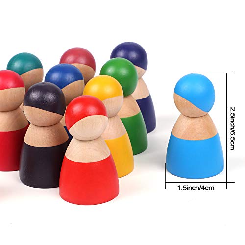 Lewo 12 Piezas Juguetes de Madera para Niños Pequeños Niñas Arco Iris Muñecas de Madera el Juego de Aparentar Figuras de Personas para Niños Pequeños Juguetes Educativos de Aprendizaje Preescolar