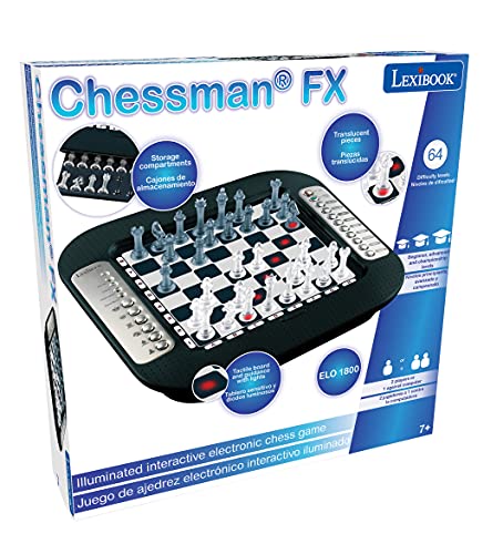 LEXIBOOK- Chessman FX, ajedrez electrónico con Teclado sensitivo y Efectos de luz y Sonido, 32 Piezas, 64 Niveles de dificultad, Juego de Mesa Familiar, Negro/Argento