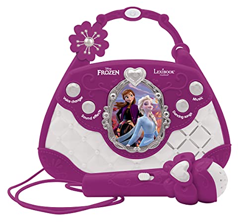 LEXIBOOK Disney Frozen Elsa-Altavoz Musical con micrófono, Cambiador de Voz, Canciones de demostración, Conector MP3, Color Morado y Blanco