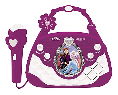 LEXIBOOK Disney Frozen Elsa-Altavoz Musical con micrófono, Cambiador de Voz, Canciones de demostración, Conector MP3, Color Morado y Blanco