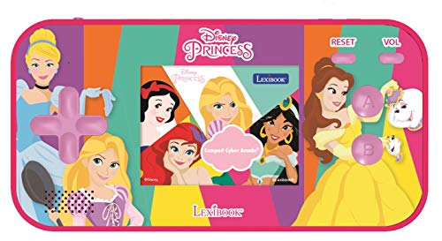 LEXIBOOK Disney Princess Cinderella Ariel Rapunzel Compact Cyber Arcade Consola portátil, 150 Juegos, LCD, Funciona con Pilas, Rosa