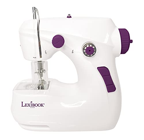 LEXIBOOK- Máquina de Coser con Accesorios, 5 Hojas de Instrucciones de Bricolaje, Cinta métrica, Hilo y Tela suministradas, Pedal de pie, Color Blanco y Morado, Negro (SW200)