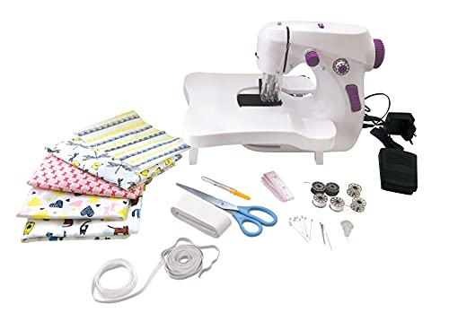 LEXIBOOK- Máquina de Coser con Accesorios, 5 Hojas de Instrucciones de Bricolaje, Cinta métrica, Hilo y Tela suministradas, Pedal de pie, Color Blanco y Morado, Negro (SW200)