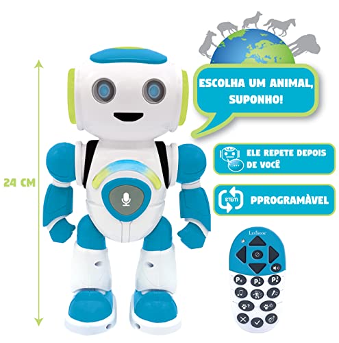 Lexibook Powerman Jr. Robô de brinquedo inteligente e interactivo que lê no brinquedo mental para crianças que dançam música, Azul, ROB20PT