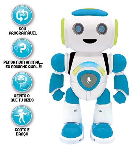 Lexibook Powerman Jr. Robô de brinquedo inteligente e interactivo que lê no brinquedo mental para crianças que dançam música, Azul, ROB20PT