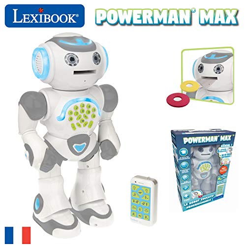 Lexibook ROB80FR Powerman MAX-Robot eléctrico programable Jouer apprendre-Jouet Pour garçons et Filles-Parle en français, Danse, Musique, Stem, Historia de la Historia, Lance Des disques