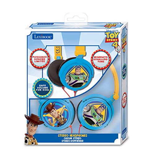 LEXIBOOK Toy Story 4-Auriculares estéreo con Diadema Plegable y Ajustable, Cascos Audio con Woody, Buzz & Forky HP015TS, Color Azul/Amarillo, One Size