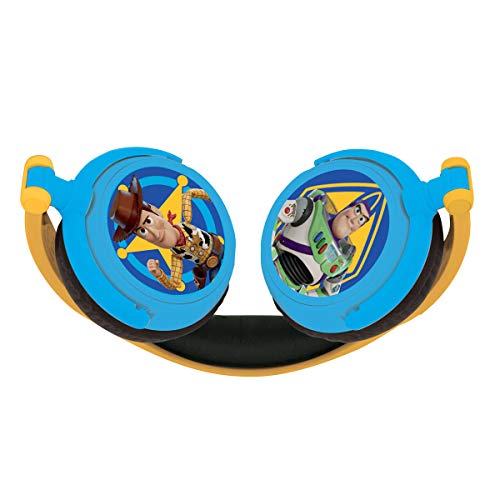 LEXIBOOK Toy Story 4-Auriculares estéreo con Diadema Plegable y Ajustable, Cascos Audio con Woody, Buzz & Forky HP015TS, Color Azul/Amarillo, One Size