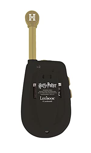 LEXIBOOK Warner Harry Potter-Walkie-Talkies Digitales para Niños-Rango transmisión hasta 2 kms, Morse Luminoso, Pinza para Colgar del cinturón, 2 Canales, batería, Negro/Oro