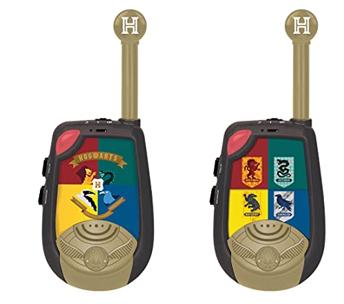 LEXIBOOK Warner Harry Potter-Walkie-Talkies Digitales para Niños-Rango transmisión hasta 2 kms, Morse Luminoso, Pinza para Colgar del cinturón, 2 Canales, batería, Negro/Oro