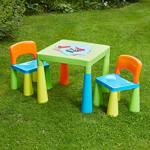 Liberty House Toys Children's Table with 2 Chairs Mesa Infantil de plástico con 2 sillas, Azul, 45.5cm H x 50.8cm W x 50.8cm D