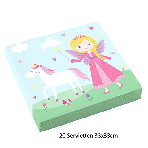 Libetui Juego de vajilla de 37 piezas, diseño de princesa y unicornio, para cumpleaños infantiles