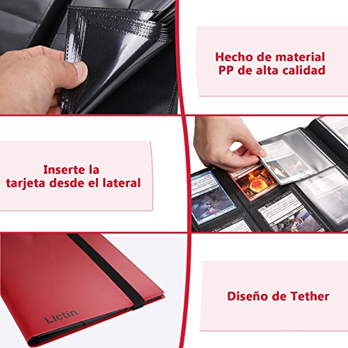 Lictin Álbum de Cartas Coleccionables-Álbum de Fundas para cartas 396 Bolsillos con Correas Elásticas, Álbum Colección Tarjetas de Juego 22 Páginas ,Aglutinante Con Folleto Impermeable (Rojo)