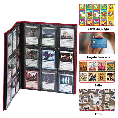 Lictin Álbum de Cartas Coleccionables-Álbum de Fundas para cartas 396 Bolsillos con Correas Elásticas, Álbum Colección Tarjetas de Juego 22 Páginas ,Aglutinante Con Folleto Impermeable (Rojo)