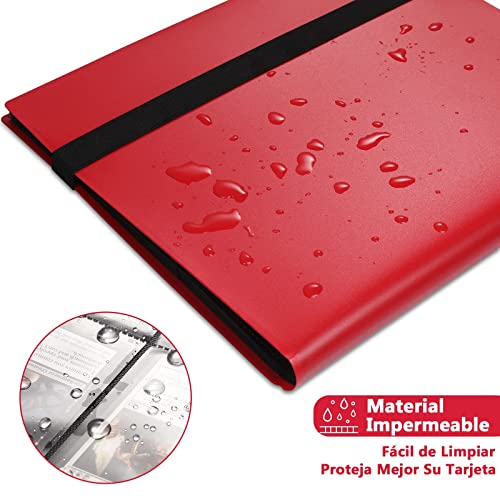 Lictin Álbum de Cartas Coleccionables-Álbum de Fundas para cartas 396 Bolsillos con Correas Elásticas, Álbum Colección Tarjetas de Juego 22 Páginas ,Aglutinante Con Folleto Impermeable (Rojo)