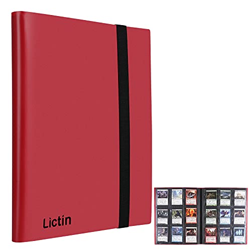 Lictin Álbum de Cartas Coleccionables-Álbum de Fundas para cartas 396 Bolsillos con Correas Elásticas, Álbum Colección Tarjetas de Juego 22 Páginas ,Aglutinante Con Folleto Impermeable (Rojo)