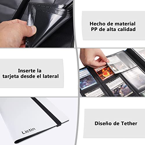 Lictin Álbum de Cartas Coleccionables-Álbum de Fundas para cartas 396 Bolsillos con Correas Elásticas, Álbum Colección Tarjetas de Juego 22 Páginas ,Aglutinante Con Folleto Impermeable (Blanco)