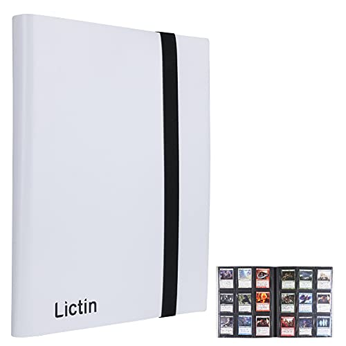 Lictin Álbum de Cartas Coleccionables-Álbum de Fundas para cartas 396 Bolsillos con Correas Elásticas, Álbum Colección Tarjetas de Juego 22 Páginas ,Aglutinante Con Folleto Impermeable (Blanco)