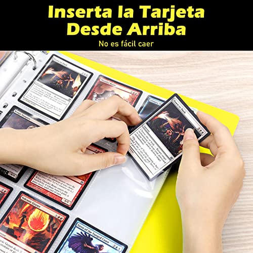 Lictin Álbum de Cartas Coleccionables-Transparente e Impermeable 540 Bolsillos, Álbum Colección Tarjetas, Álbum de Fundas para cartas, Almacenamiento de Carpetas de Tarjetas de Transacciones(Amarillo)