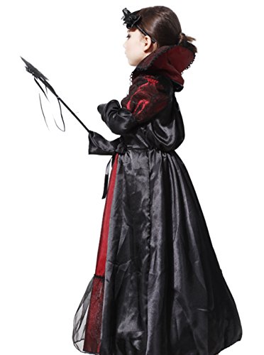 Licus - Disfraz de vampiro para niña, Halloween, cosplay, drácula gótica Negro 110 cm-120 cm