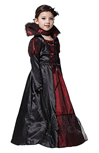 Licus - Disfraz de vampiro para niña, Halloween, cosplay, drácula gótica Negro 110 cm-120 cm