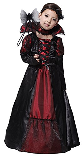 Licus - Disfraz de vampiro para niña, Halloween, cosplay, drácula gótica Negro 110 cm-120 cm