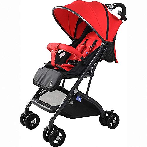 Ligera Cochecito de Bebé Plegable silla de paseo ultra compacto Sillita compacta y deportiva bebe de portatil para avión multifuncional Con tirante sistema de arnés de 5 puntos para 0-3 años,Rojo