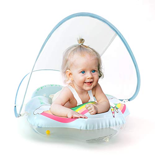 Lightaling Flotador Hinchable Bebé, Piscina Barco Inflable Flotador con Toldo, Anillo de Natación Baby Swim Float para Bebés Niños de 3 Meses y Más，L