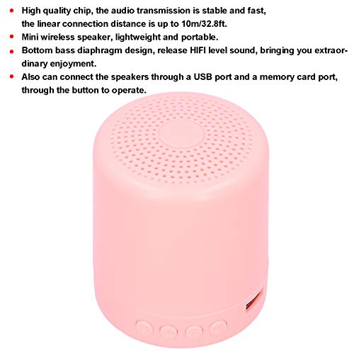 LIKJ Altavoz Bluetooth, Puerto USB Diseño de diafragma de Graves Altavoz inalámbrico Tarjeta de Memoria estéreo inalámbrica verdadera FM Juego en tándem Altavoz Bluetooth inalámbrico portátil(Rosa)