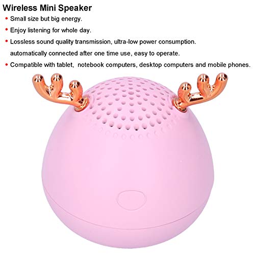 LIKJ Bocina Bluetooth, Rango Completo de 3 W Apariencia del Cervatillo Mini Altavoz Bluetooth inalámbrico 5.0 Versión de Bluetooth Tiempo de Juego 8 Horas Altavoz inalámbrico Deer para teléfono(Rosa)